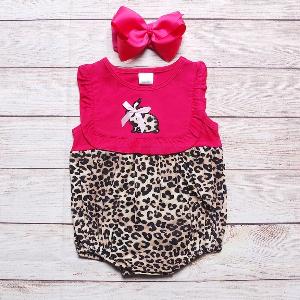Boutique Baby Girls Easter Bunny Rabbit Leopard Romper Jumpsuit